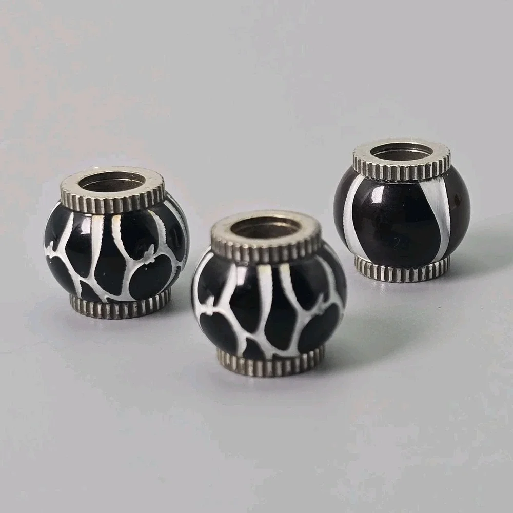 Brighton Retired Animal Print Bead Charm Lot Tiger Stripe Black White Spacer x3